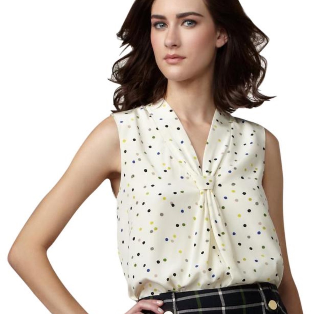 Kate Spade Cerise Confetti Polka Dot Silk Blouse M EUC